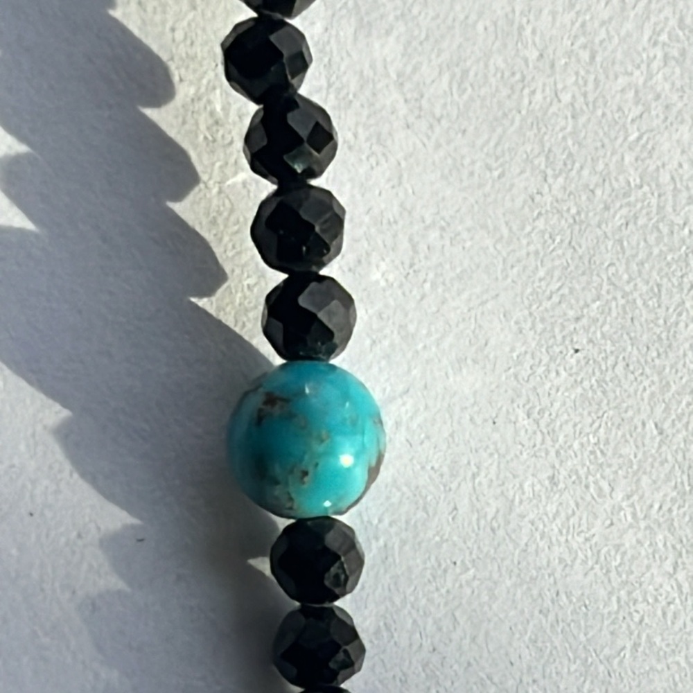 Black Spinel And Turquoise 925 Sterling Silver Necklace With Adjustable Chain - Picture 4 of 6